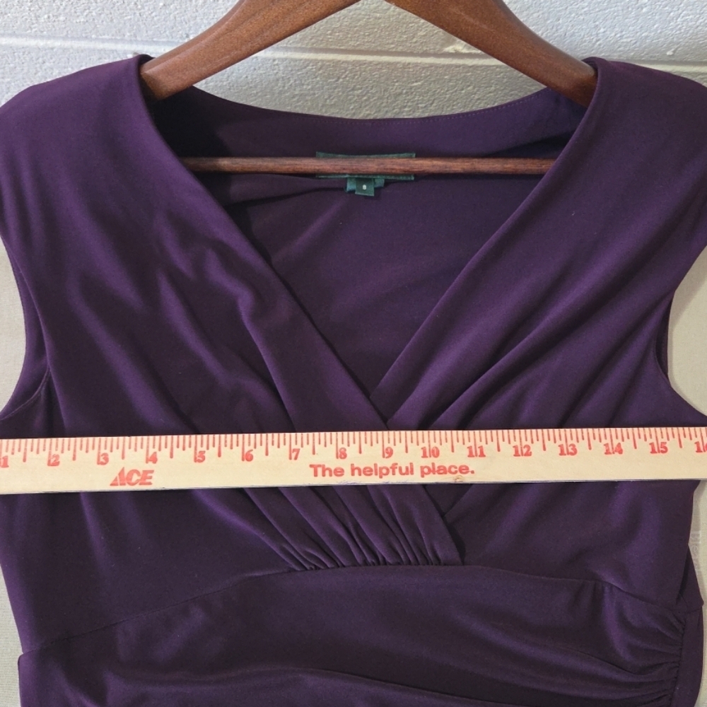 Lauren Ralph Lauren Dress Size 8 Faux Wrap Ruched V Neck Purple Dress - Picture 6 of 9